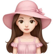 beautiful pale brunette girl with long hair in a light pink summer dress and hat sticker