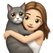 White girl with brown hair hugging grey cat sticker
