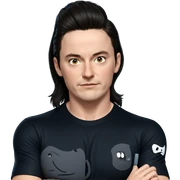 black shirt with black hair sticker