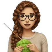 young woman brown hair and glasses holding knitting yarn in her hand sticker