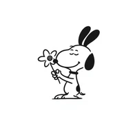 Snoopy holding a flower sticker