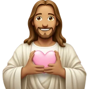 Smiling Jesus making light pink heart with hands sticker