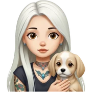 girl with long white  straight hair and tattoos and dog sticker