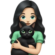 Girl with black hair and blue eyes holding a black cat with green eyes  sticker