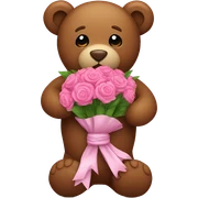 brown teddy bear with pink bouquet sticker