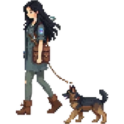 girl with long black hair walking a German Shepherd sticker