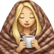 Blonde girl inside a blanket sipping coffee eyes closed sticker