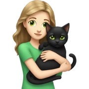 White brown-haired girl hugging black cat with green eyes sticker