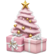 Light pink Christmas gifts under a white Christmas tree  sticker