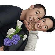 smiling boys with jewelry and flowers sticker