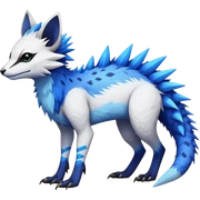 Rare realistic exotic edgy white and neon-blue epic pretty beautiful handsome gorgeous aesthetic colorful vibrant Vernid-Trico-species-Fakemon-creature by LiLaiRa, 4 legs, 1 tail, random markings, (full body) spikes on tail and back sticker