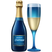 Realistic dark  blue champagne bottle with glass of blue champagne.  sticker