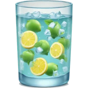 Ice water with green fruits and lemon sticker