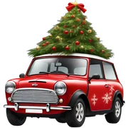 Red Mini Cooper clubman decorated for Christmas  sticker