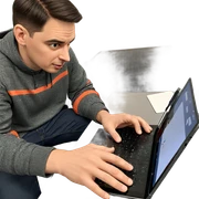 young man with tablet pc sticker