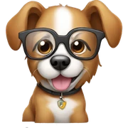 Cute dog in glasses near laptop sticker