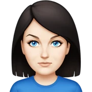 female, wearing black tshirt,  black hair sticker