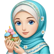 Turkish beautiful finish Konya girl blue eyes with lily floral hijab islamic dress and had on her hand text Eid Mubarak with sweets and celebrating with her friends eid days   sticker