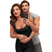 couple selfie on a bed sticker