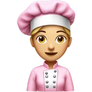 female chef in pink uniform with pink chef hat sticker