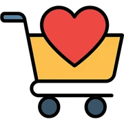 shopping cart filled with a big red heart sticker