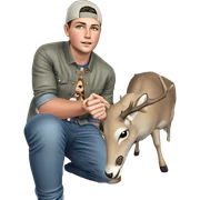 boy in denim with deer sticker