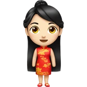 A beautiful Chinese girl with black hair, wearing a red cheongsam, in emoji style. sticker