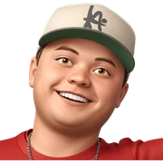 smiling boy in red shirt sticker