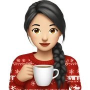 asian girl drinking coffee wearing Christmas sweater sticker