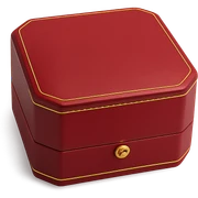 cartier red box, closed, gold trim, iconic shape, minimal, no text sticker