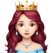 Beautiful long burgundy haired girl wearing a princess crown sticker