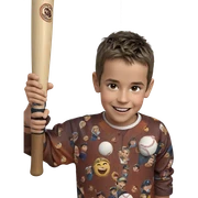 smiling boy with baseball bat sticker