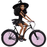 3 photogenic silkstone Malibu Barbie witches enchanted TV series floating gently on bicycle broomsticks sticker