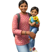 child carrying flower with smile sticker