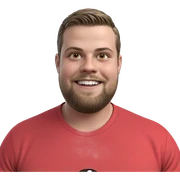 smiling boy in red shirt sticker