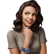 smiling girl with wristwatch sticker