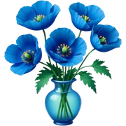 Still life realistic 3D rendering, bright blue poppies sticker