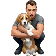 boy holding puppy by door sticker