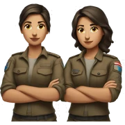 Brunette sisters standing back to back with arms crossed ready for combat sticker