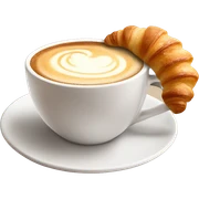 Cup of cappuccino with croissant sticker