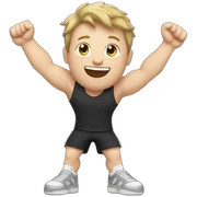 Joyful Celebrating victory Pale skinned Fit Man With the biceps and dark brown hair in black shirt, gray sports shorts and white Sneakers sticker