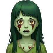 mulher zombie verde com cabelos pretos longos e franja  sticker
