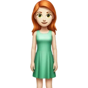 girl with straight red hair and light blue eyes, white skin in a green shiny dress sticker