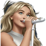 blonde girl singing with jewelry sticker