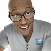smiling bald man with glasses sticker