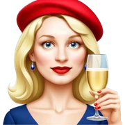 French woman with a red beret and drinking champagne from a coup glass sticker