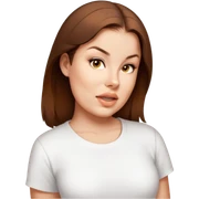 female, wearing white tshirt, brown hair middle length sticker