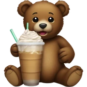 a brown teddy bear drinking an iced coffee sticker