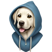 White Labrador wearing a hoodie sticker