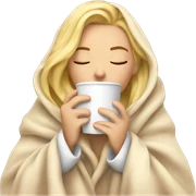 Blonde girl inside a blanket sipping coffee eyes closed sticker